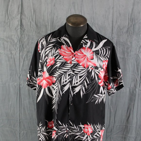 Vintage Hawaiian Shirt - Floral Pattern on Black by Hilo Hattie - Men's XL - Picture 5 of 10